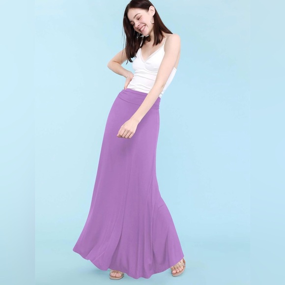 Women's Solid Basic Lightweight Floor Length Flare Long Maxi Lounge Skirt -laven - Picture 6 of 7